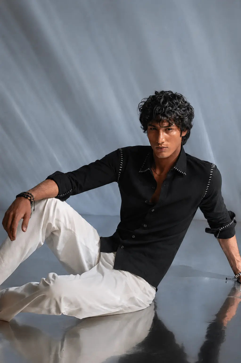 White Stitch Black Shirt