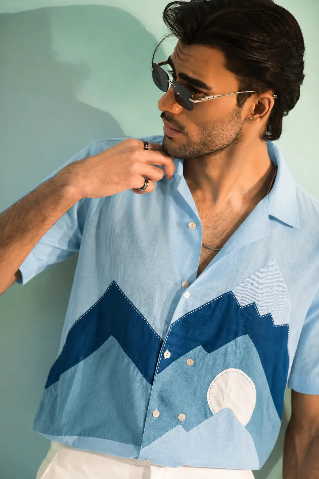 Blue patchwork shirt