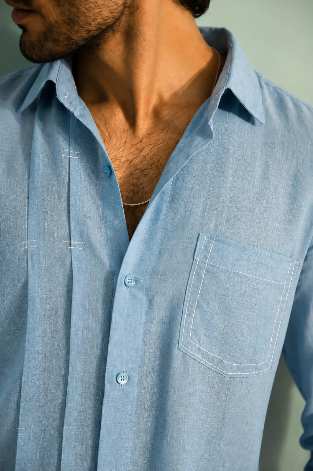 Sky blue running stitch shirt