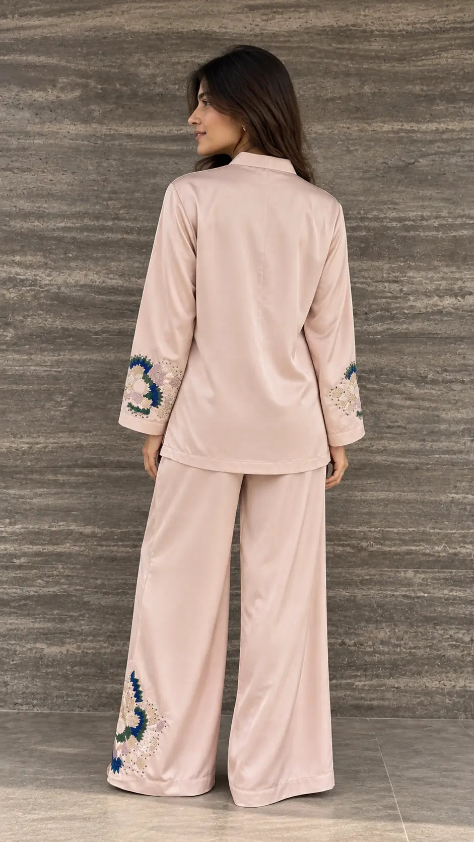 Cream White Floral Embroidered Co-ord Set