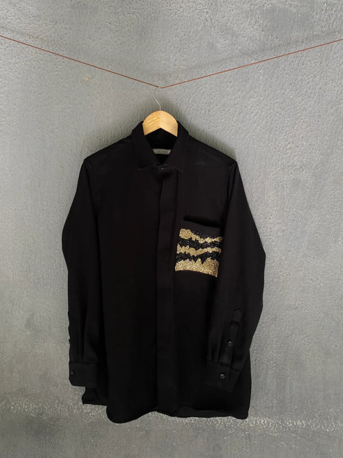 Black Embellished Pocket Shirt