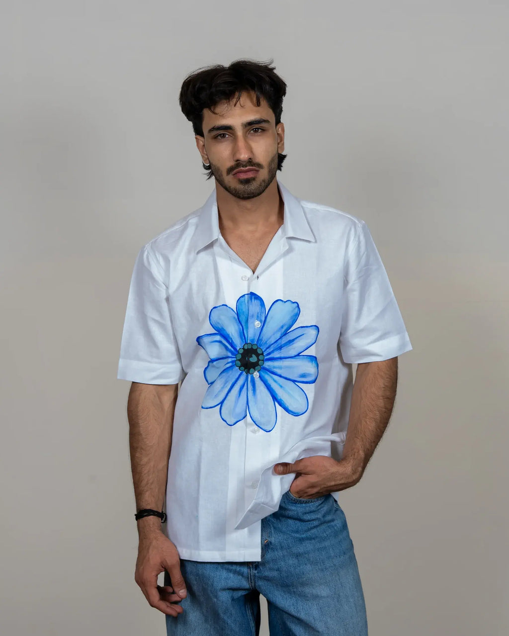 White Hand Painted Floral Shirt