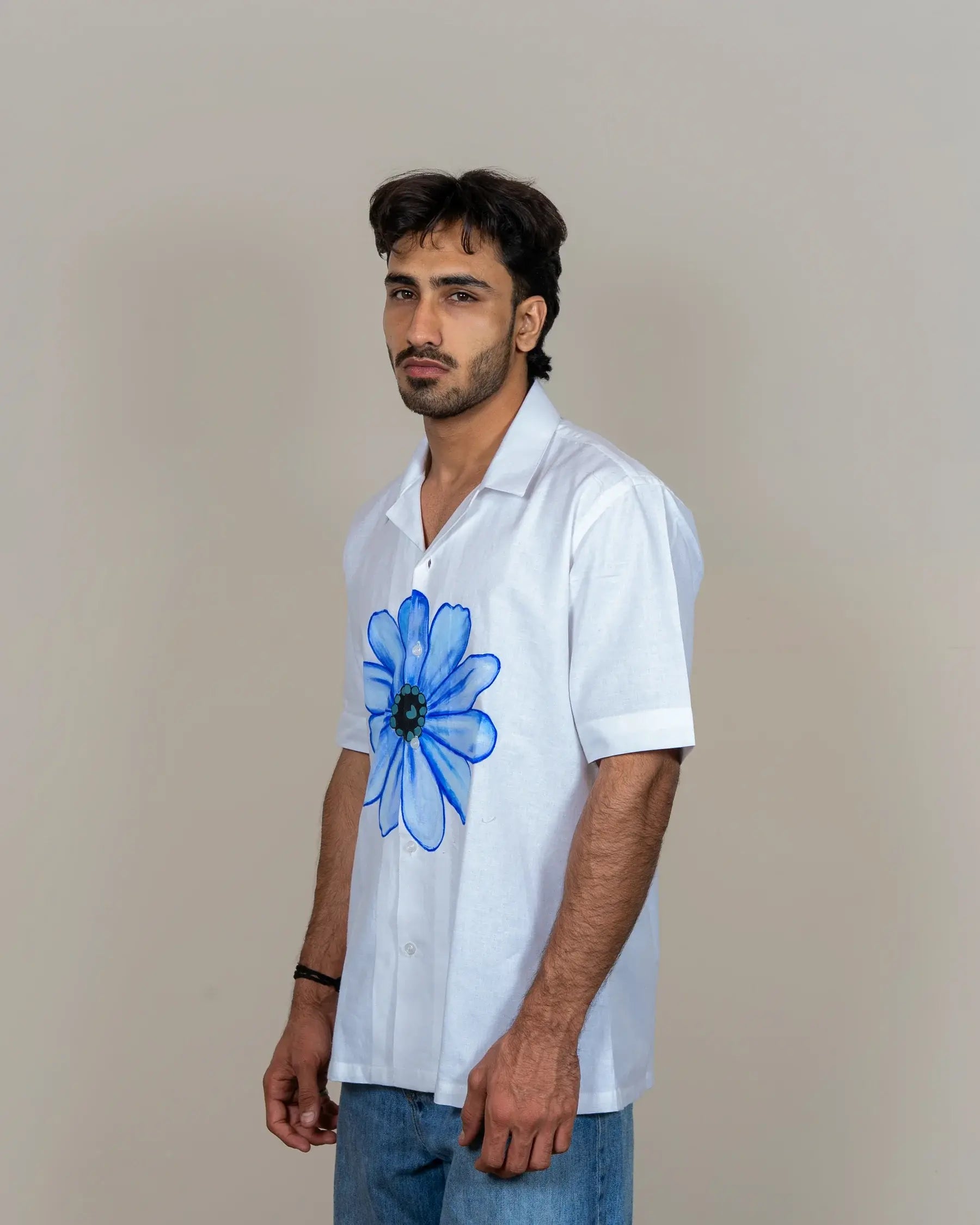 White Hand Painted Floral Shirt