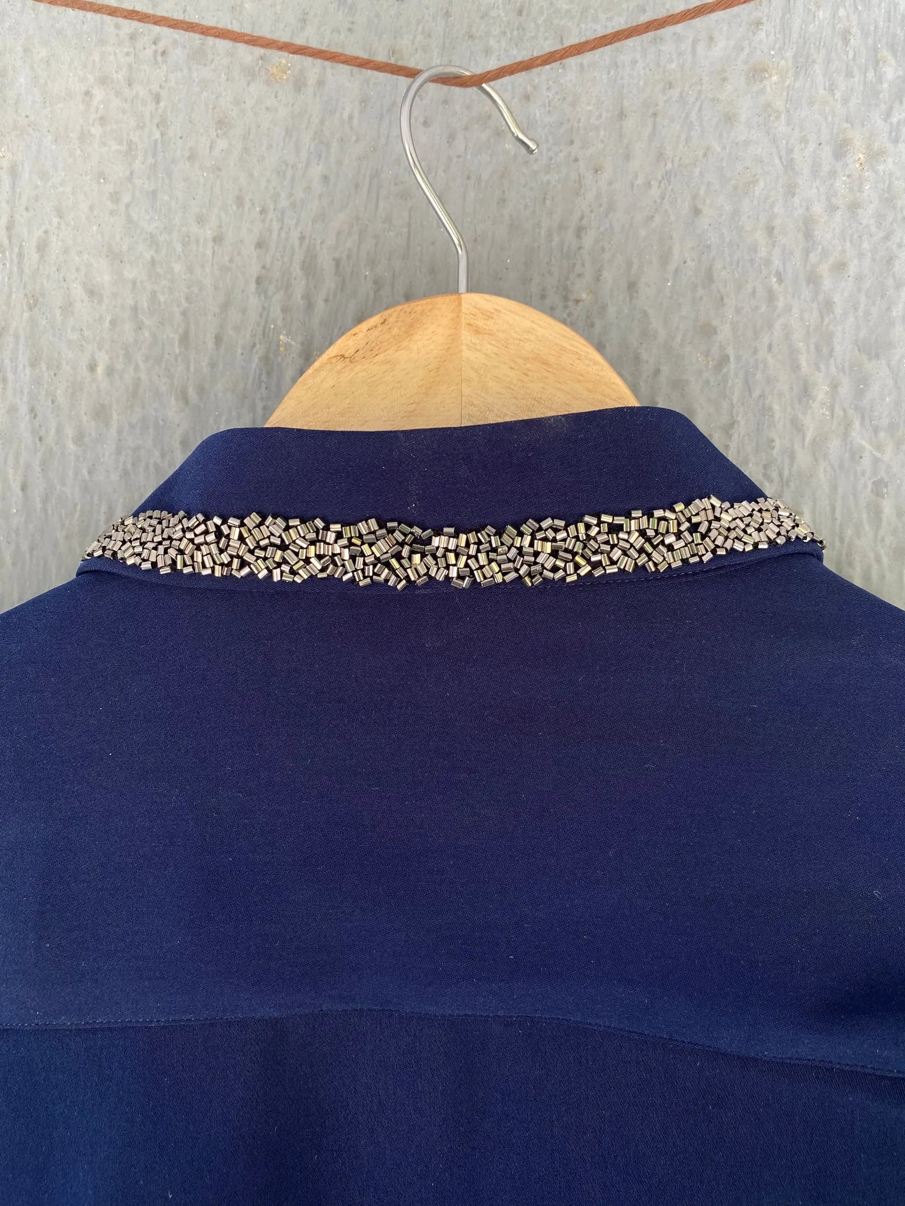 Navy Collar Embellished Shirt