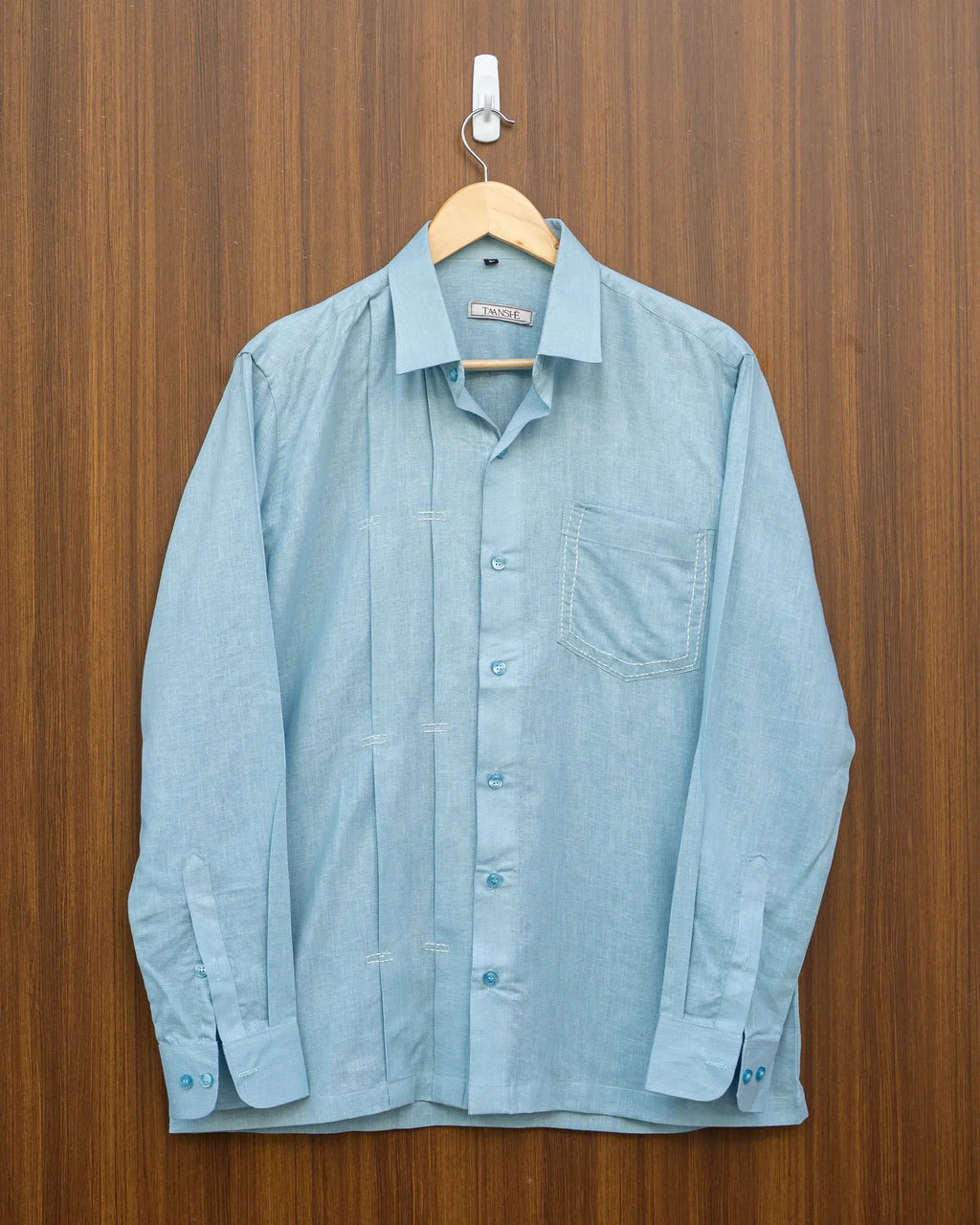 Sky blue running stitch shirt