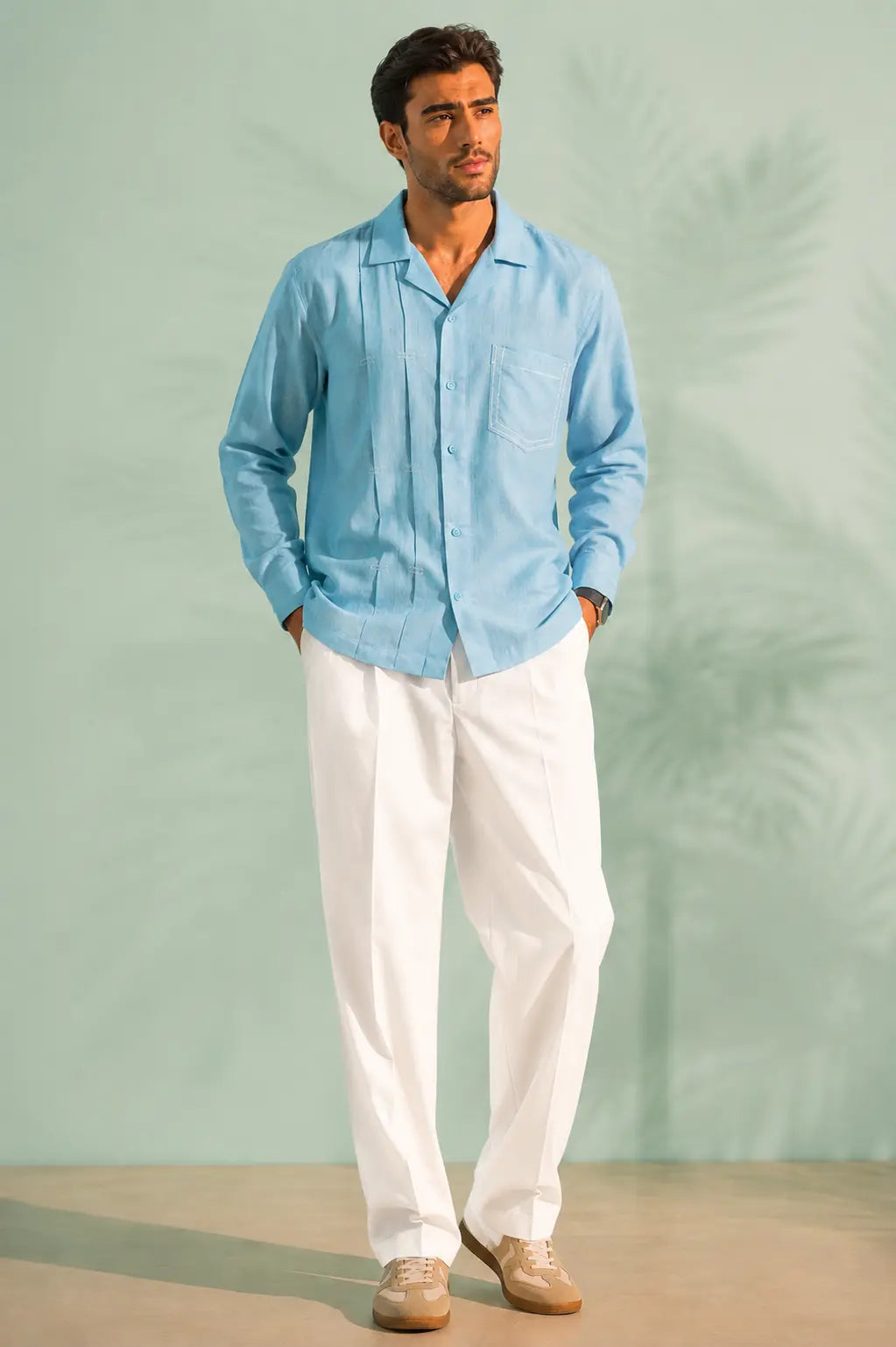 Sky blue running stitch shirt
