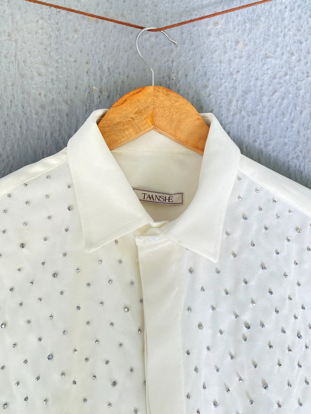 White Rhinestone Embellished Shirt