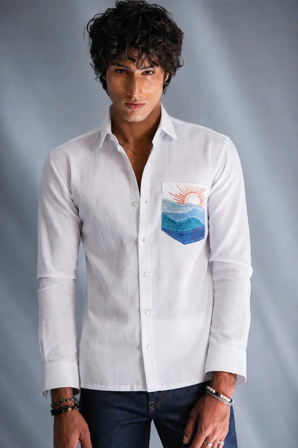 White Pocket Embroidery Shirt