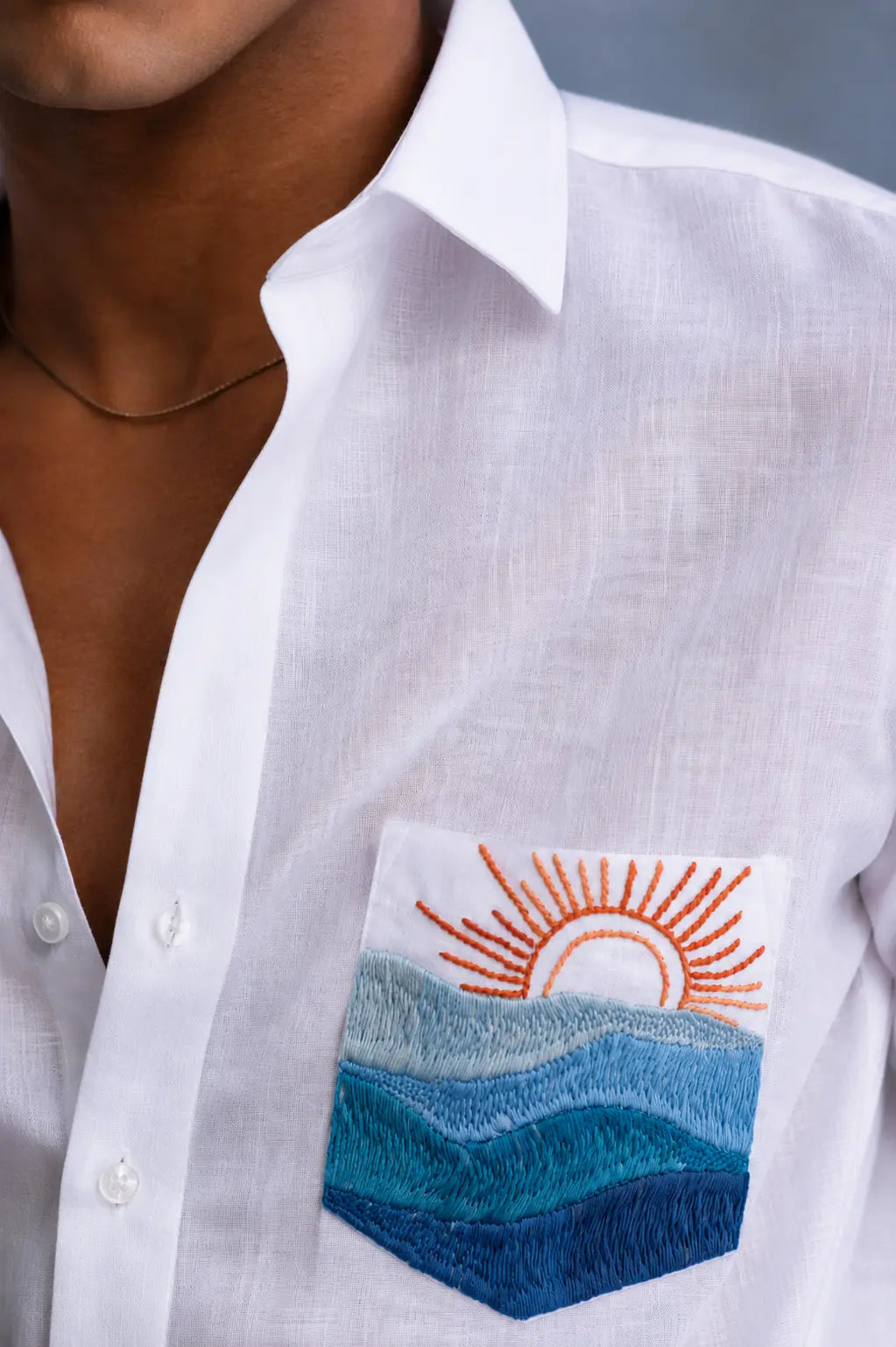 White Pocket Embroidery Shirt