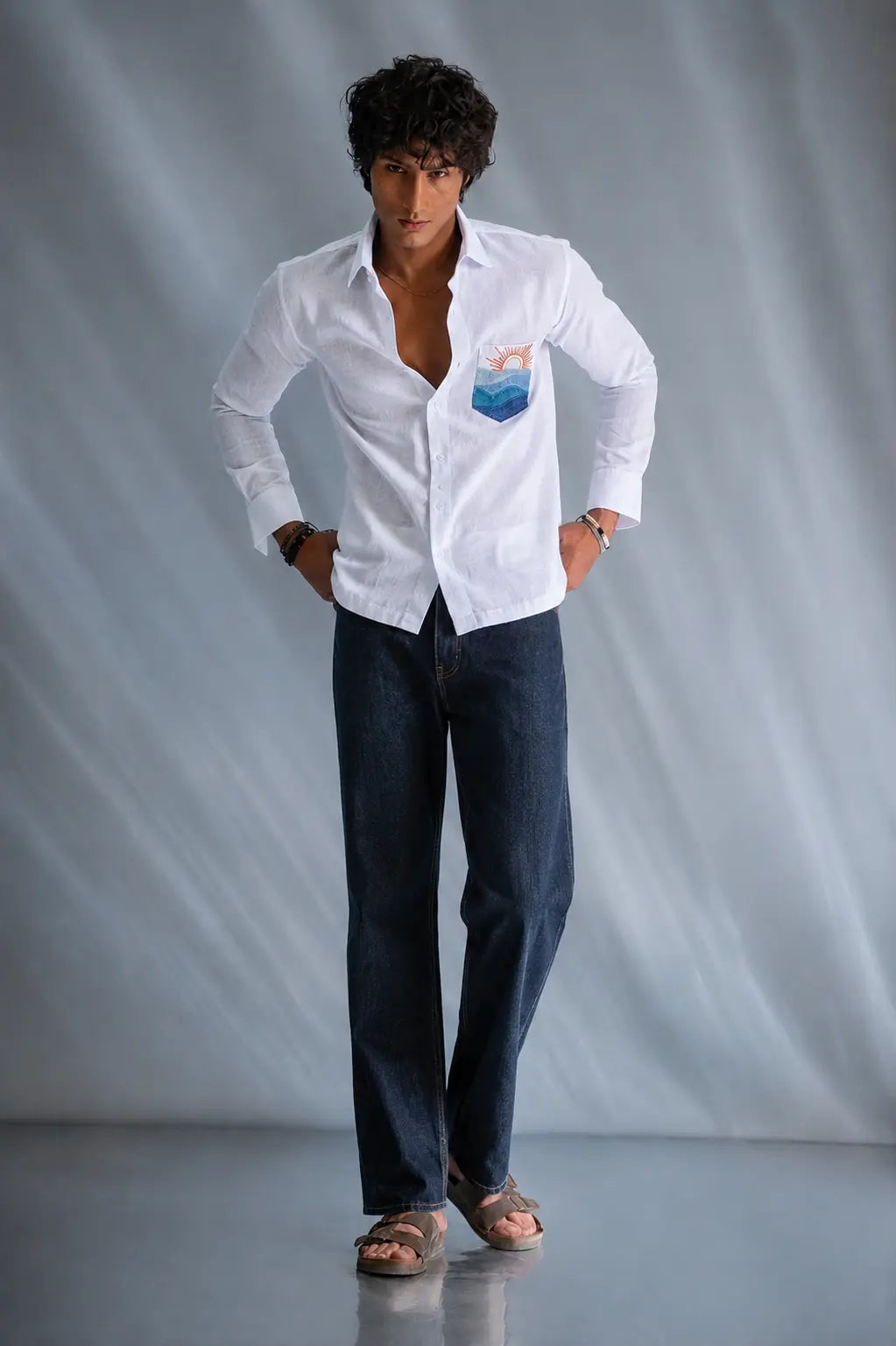 White Pocket Embroidery Shirt